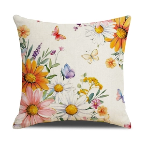 Kissenbezug aus Leinen mit Blumen- und Schmetterlingsdruck im Frühlingsdesign