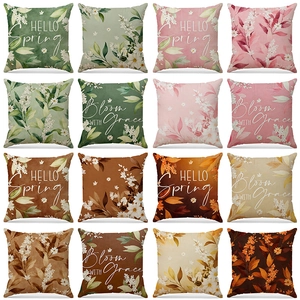 Nordic Floral Cushion Cover Polyester Linen Look Pillowcase Square For Sofa Couch Home Decor Spring Theme Printed Case