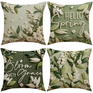 Faux Linen Square Pillow Cover With 3D Floral Embroidery Daisy Pattern Decorative Cushion Case For Sofa Bed Home Decor