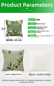 Detail showing 45x45cm dimensions and linen texture of the Hello Spring floral cushion cover