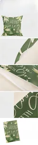 Detail view of linen pillowcase with Hello Spring floral print and invisible zipper
