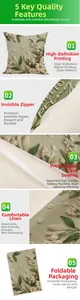 Detail showing faux linen pillowcase with floral print, invisible zipper, and sewing craft