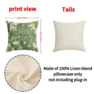 Green watercolor floral linen pillow cover 18x18 inch with Hello Spring print