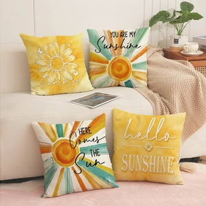 Summer Sunshine Sunflower Pattern Linen Blend Pillowcases Decorative Square Cushion Covers For Sofa Living Room Home Decor