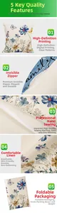 Close-up of durable linen fabric texture and hidden zipper on floral cushion cover