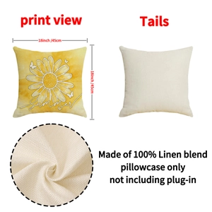 Linen sunflower throw pillow cover 18x18 inch featuring summer print and plain back side