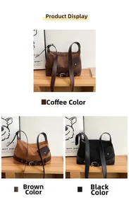 Detail view of large shoulder bags in dark coffee, brown, and black matte finish leather