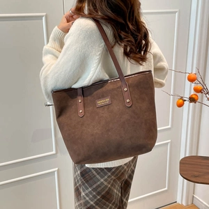 Vintage brown suede large tote bag with long shoulder straps for women commuting