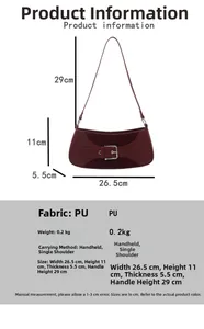 Detailed size chart of wine red PU leather shoulder bag with dimensions and specifications