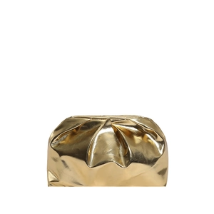 Chic metallic gold PU leather cloud clutch bag with trendy pleated design and kiss lock