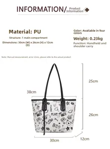 Detailed dimension guide showing 30x26cm size for the graffiti cartoon tote bag