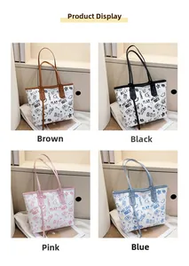 Collage showing four color variants of the graffiti print tote bag in street art style