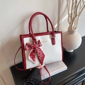 Fashion Women Tote Bag Contrast Color PU Leather Snake Pattern Large Capacity Shoulder Crossbody Bag With Satin Scarf