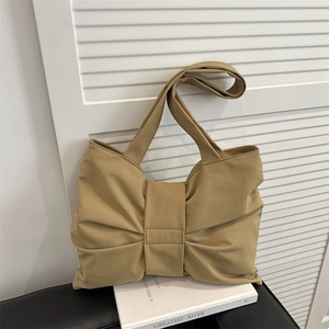 Women Sweet Bow Knot Nylon Tote Bag Lightweight Large Capacity Casual Shoulder Bag Korean Style Versatile Handbag For Daily