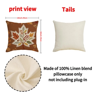 Linen autumn maple leaf pillowcase 18x18 inch, farmhouse style decorative cushion cover
