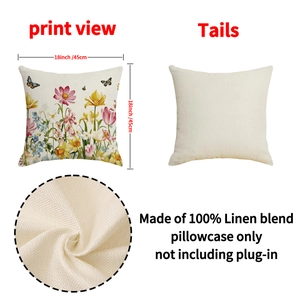 Nordic spring floral linen pillow cover 18x18 inch featuring botanical and butterfly prints