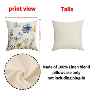 Breathable linen floral butterfly throw pillow cover for sofa decor 18x18 inches