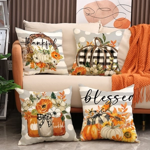 Federe Decorative Autunnali con Zucca e Girasole in Finto Lino Thankful Blessed Copricuscini per Ringraziamento Arredamento Rustico