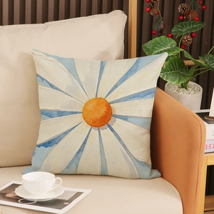 Quadratischer Kissenbezug aus Baumwollleinen mit großem Gänseblümchen-Druck für das Sofa