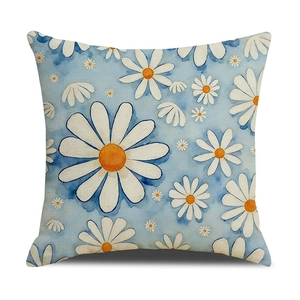 Gänseblümchen Kissenbezug mit weißen Blumen auf hellblauem Aquarell Hintergrund Dekor