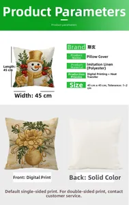 Détail de la housse de coussin bonhomme de neige 45x45cm avec impression numérique