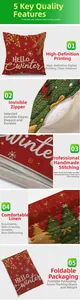 Detail eines roten Kissenbezugs aus Leinen mit HELLO winter Stickerei und Schneeflocken