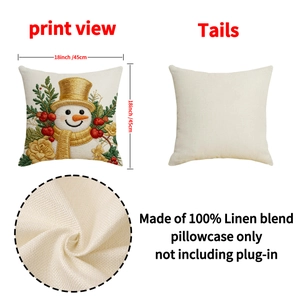 Housse de coussin en lin avec broderie bonhomme de neige de Noël, taille 45x45 cm
