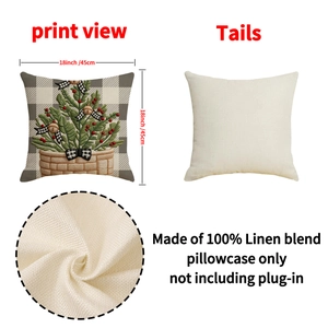 Christmas embroidered plaid tree pillow cover, 18x18 inch linen blend sofa cushion case