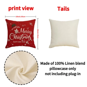 Linen Christmas pillow case 18x18 inch with red Merry Christmas embroidery and snowflake
