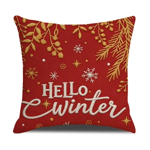 Roter Weihnachts-Kissenbezug mit HELLO winter Stickerei und goldenen Schneeflocken