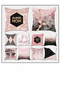Detailed grid view of rose gold Christmas pillowcases with geometric and marble patterns