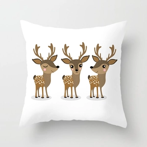 Detail showing three cute cartoon reindeer printed on a white square cushion cover