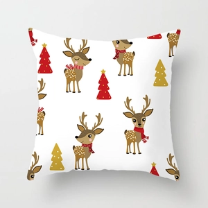 Close-up of Nordic Christmas cushion cover with reindeer and festive tree print