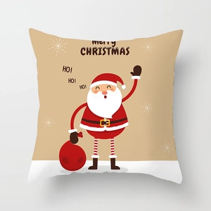 Detail of Christmas pillowcase featuring Santa Claus, gift bag and festive patterns
