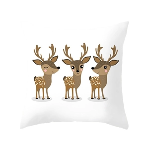 Nordic style white square pillowcase featuring three cute cartoon reindeer characters