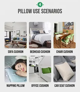 Mandala pillow cover showing six usage scenarios like sofa, bed, office, and car interior