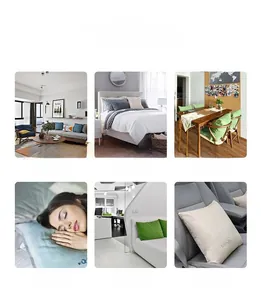 Mandala pillow cover showing six usage scenarios like sofa, bed, office, and car interior