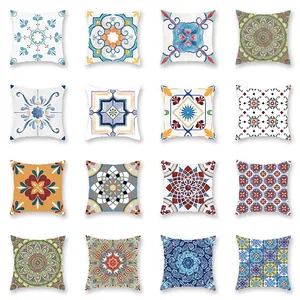 Decorative Cushion Cover Peach Skin Polyester Hidden Zipper Mandala Bohemian Ethnic Retro Geometric Throw Pillowcase Home Decor