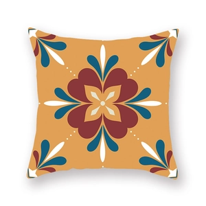 Bohemian mustard yellow square pillowcase with ethnic mandala floral print for sofa decor
