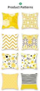 Detail view of 8 Nordic yellow geometric and floral print decorative pillow covers