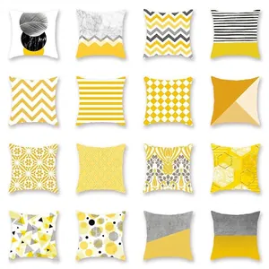 Nordic Modern Geometric Yellow Gray Throw Pillow Covers Marble Pattern Decorative Cushion Case For Sofa Living Room Home Decor
