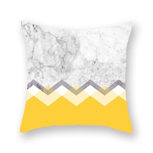 Modern Nordic yellow geometric cushion cover with marble texture and chevron pattern print