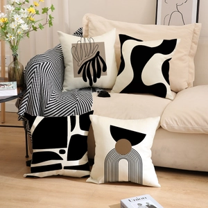 Modern minimalist geometric throw pillow covers in black and white for sofa decoration