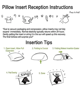 Instructional guide for installing vacuum-packed pillow inserts into cushion covers