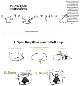 Instructional guide for installing vacuum-packed pillow inserts into cushion covers