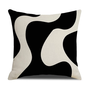 Modern black and white geometric wave print decorative pillowcase with linen texture