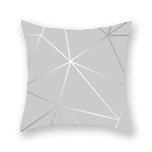 Square peach skin pillowcase with grey geometric silver lines in modern minimalist style