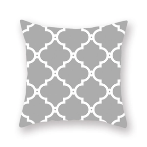 Square grey peach skin pillowcase with white Moroccan quatrefoil pattern for home decor