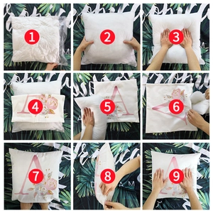 Modern white pillow insert and floral letter A cover installation guide in nine steps