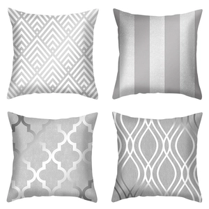 Geometric Cushion Cover Silver Grey Peach Skin Square Decorative Pillowcase For Sofa Home Car Office Decor